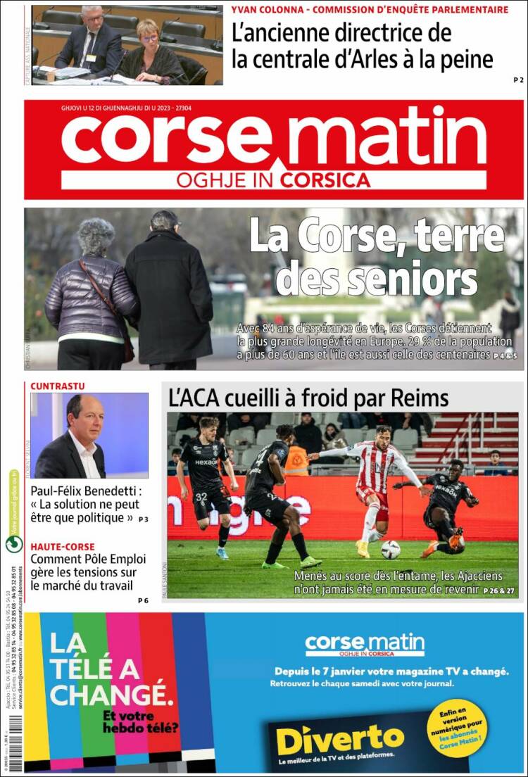 Portada de Corse-Matin (Francia)