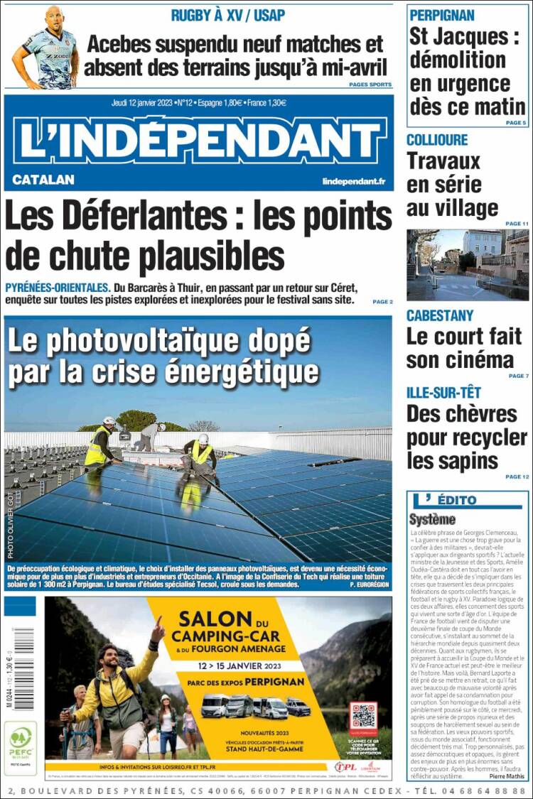 Portada de Le Indépendant (Francia)