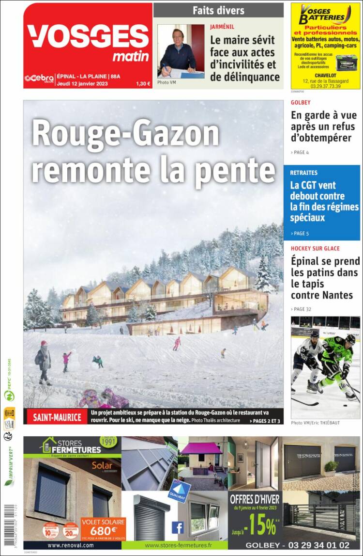 Portada de Vosges Matin (Francia)