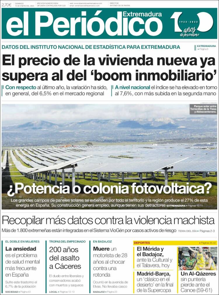 Portada de El Periódico de Extremadura (Spain)