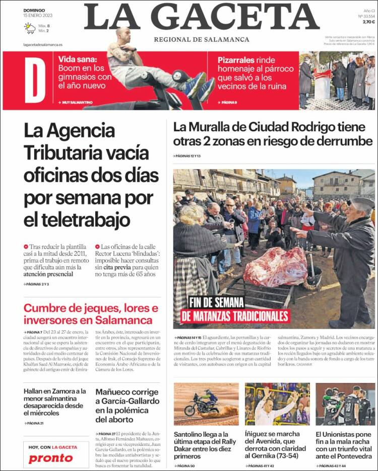 Portada de La Gaceta de Salamanca (Spain)
