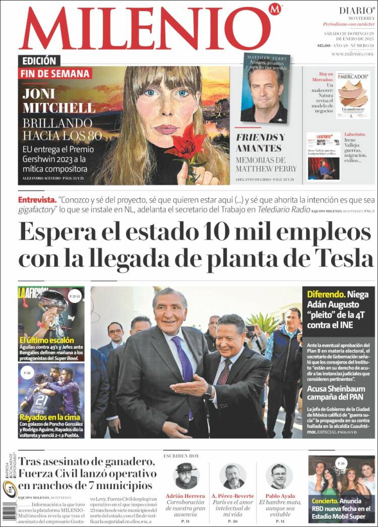 Portada de Milenio de Monterrey (Mexique)