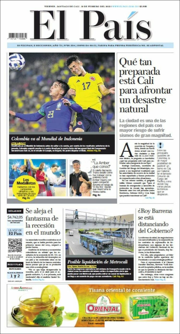 Newspaper El País Cali Colombia Newspapers in Colombia Friday s