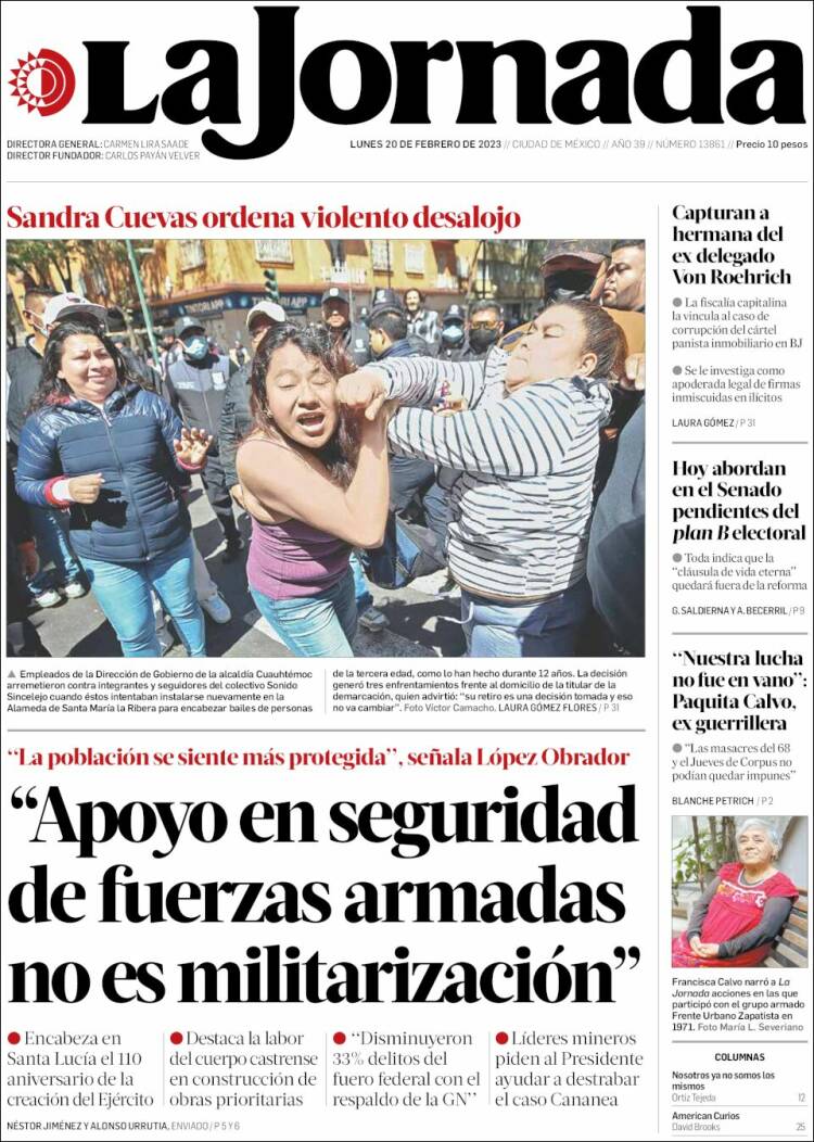 Portada de La Jornada (México)