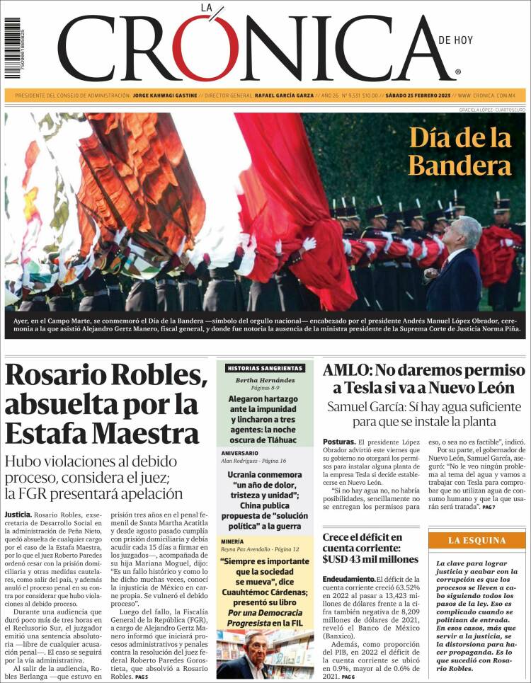 Portada de La Crónica de Hoy (México)