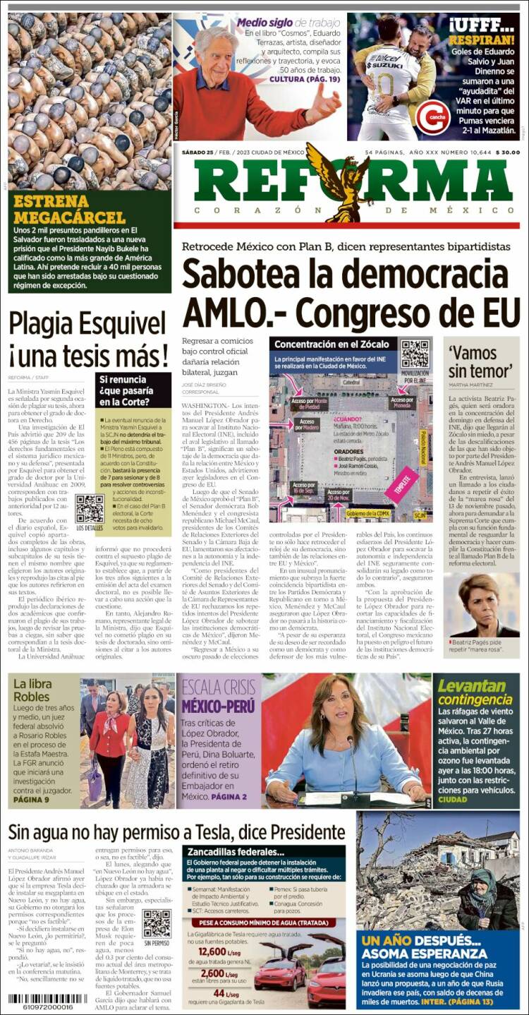 Portada de Reforma (México)