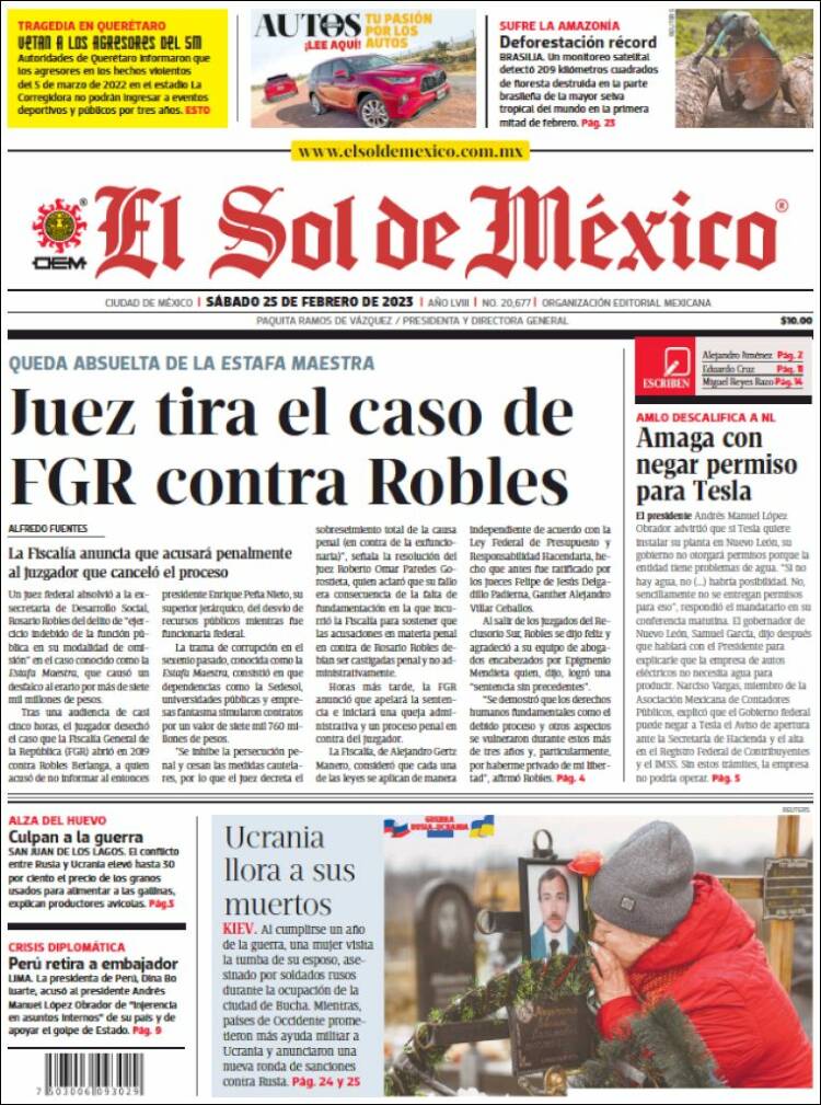 Portada de El Sol de México (México)