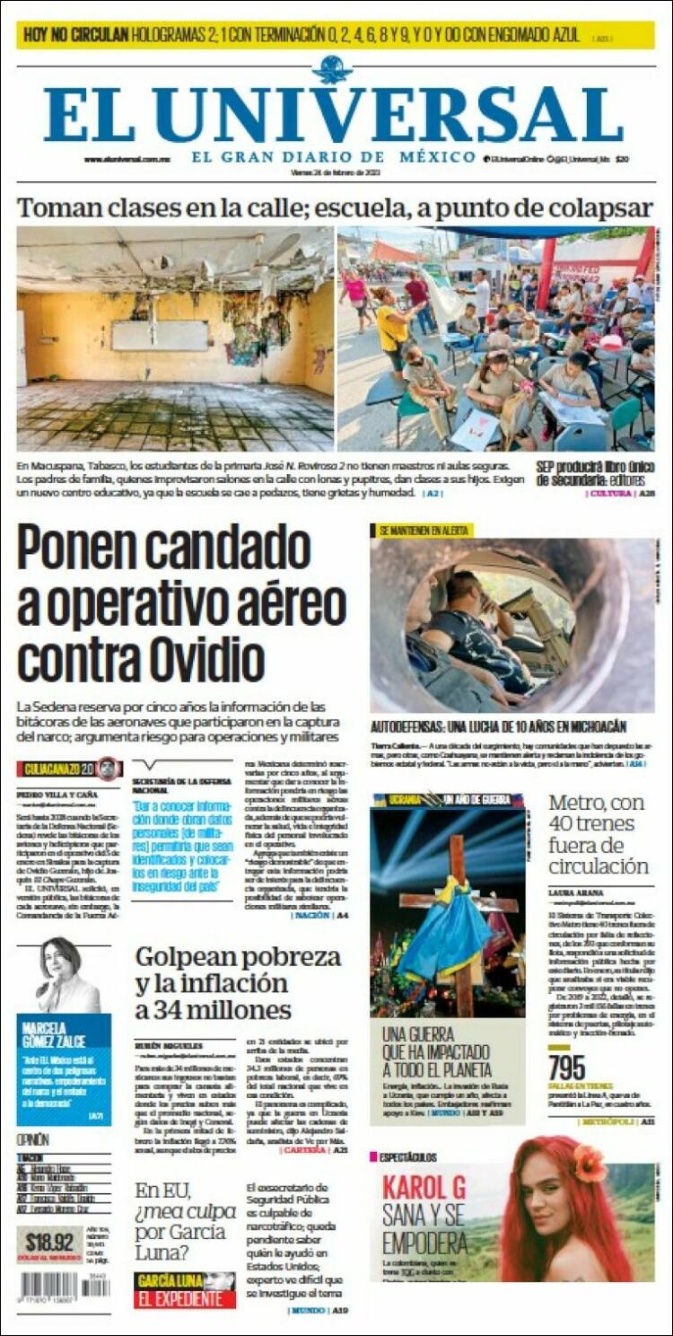 Portada de El Universal (México)