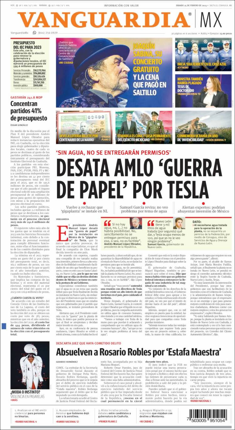 Portada de Vanguardia (México)