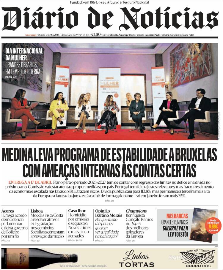Portada de Diário de Noticias (Portugal)