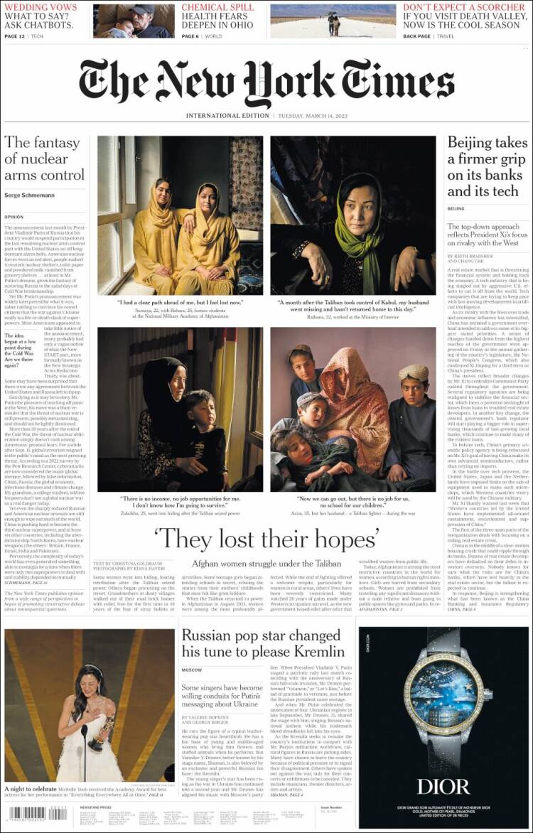 Portada de International New York Times (Europa)