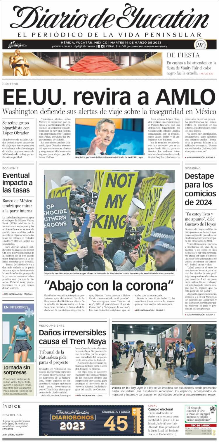 Portada de Diario de Yucatán (México)