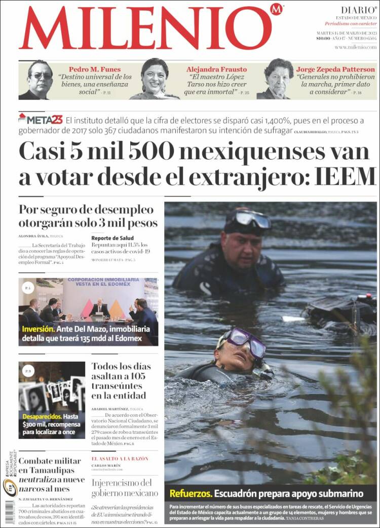 Portada de Milenio - Estado de México (México)