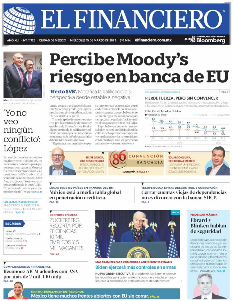 Portada de El Financiero (Mexique)