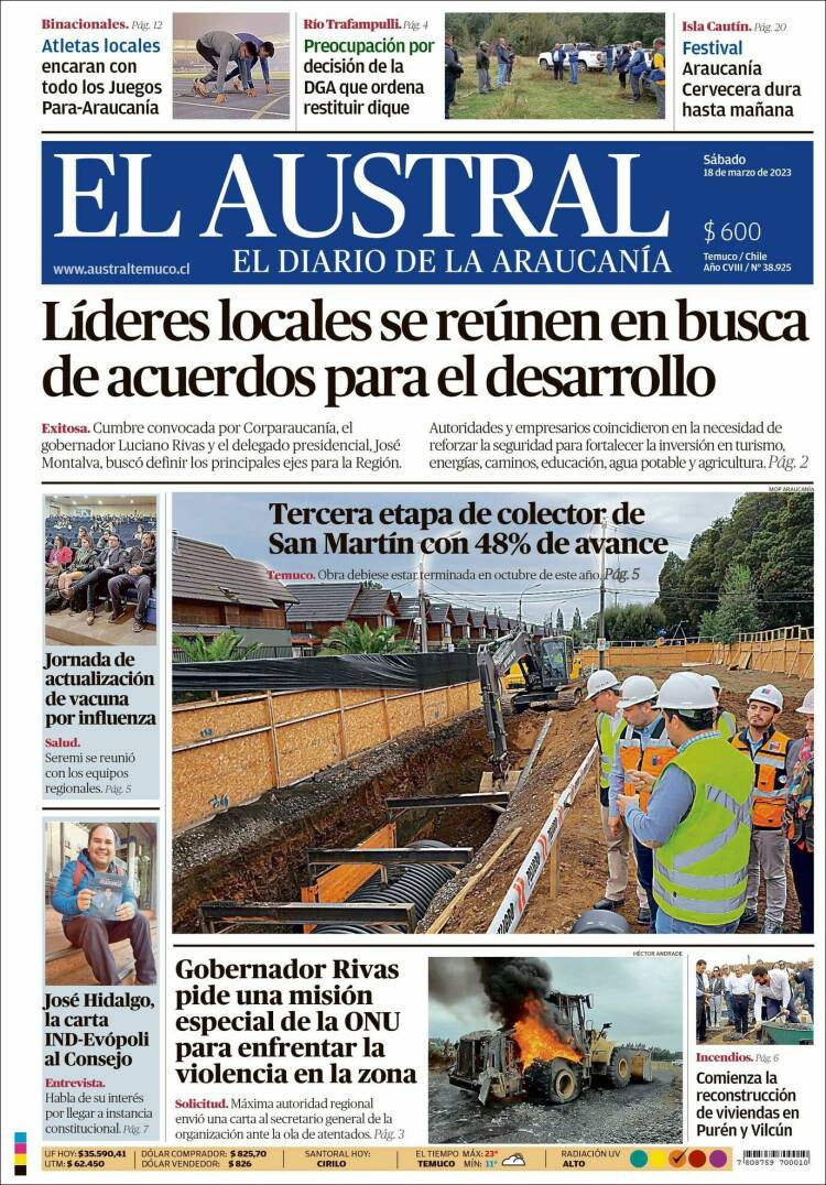 Portada de El Austral de Temuco (Chile)