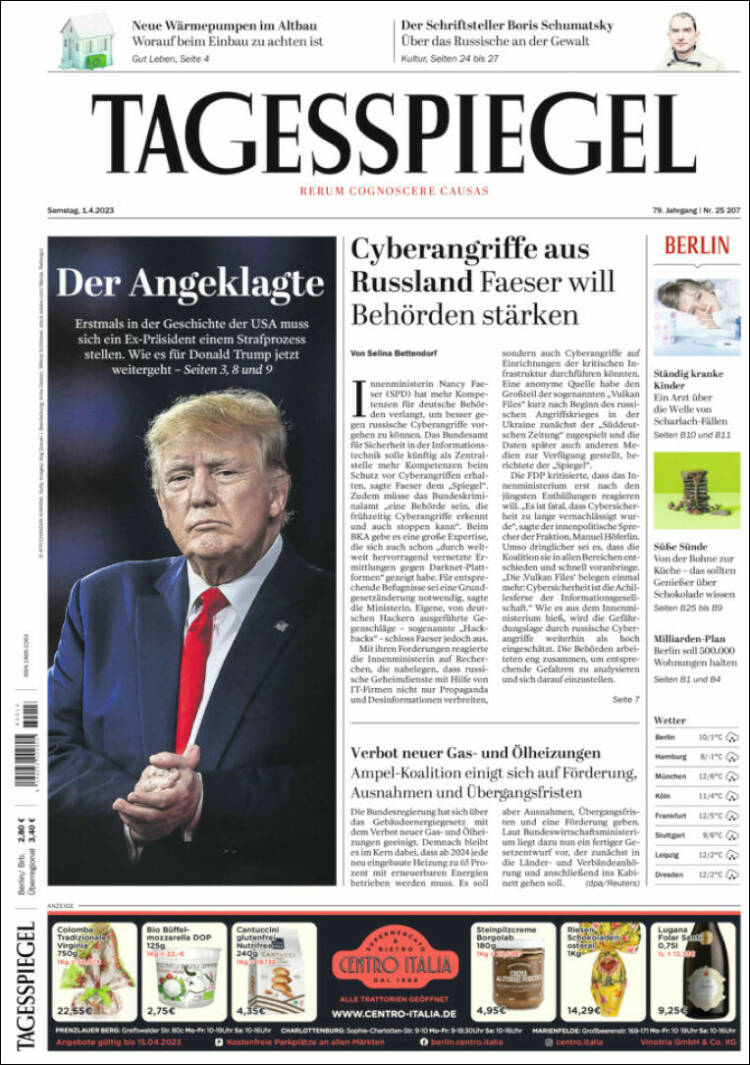 Portada de Der Tagesspiegel (Alemania)