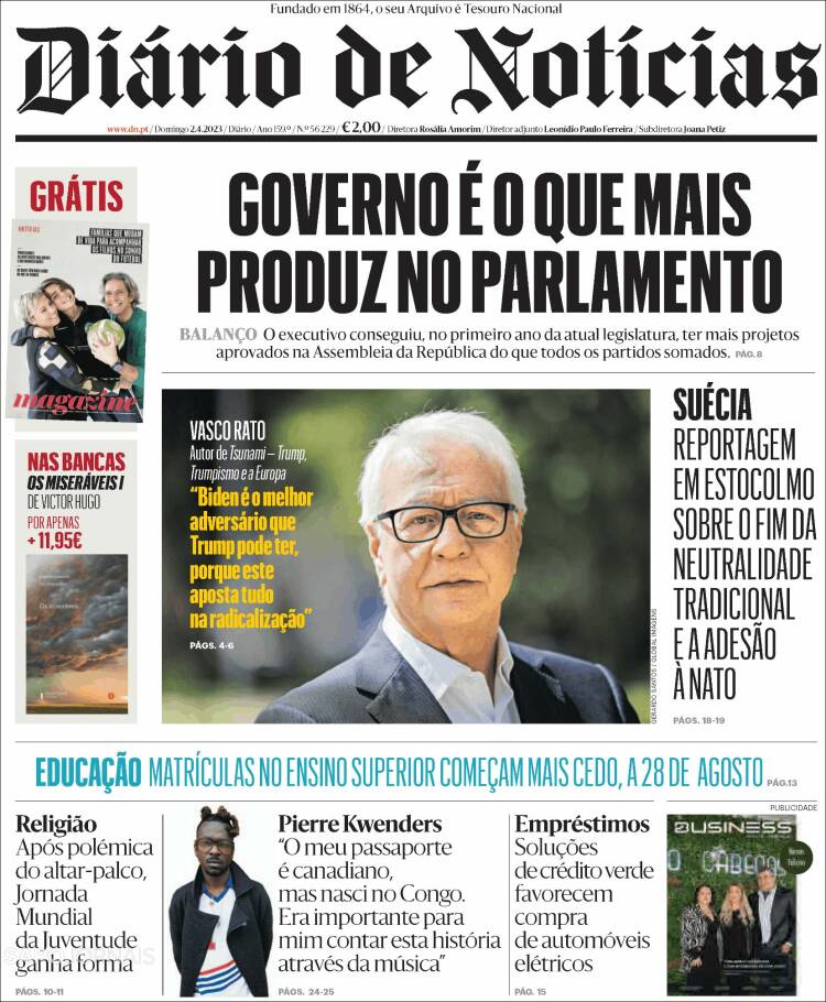 Portada de Diário de Noticias (Portugal)