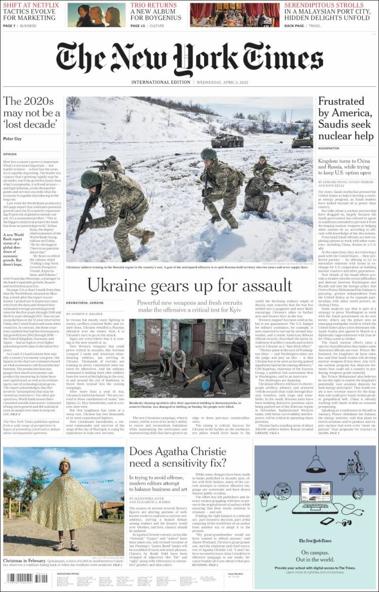 Portada de International New York Times (Europa)