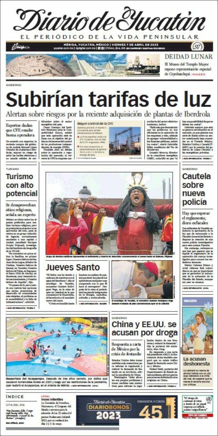 Portada de Diario de Yucatán (México)