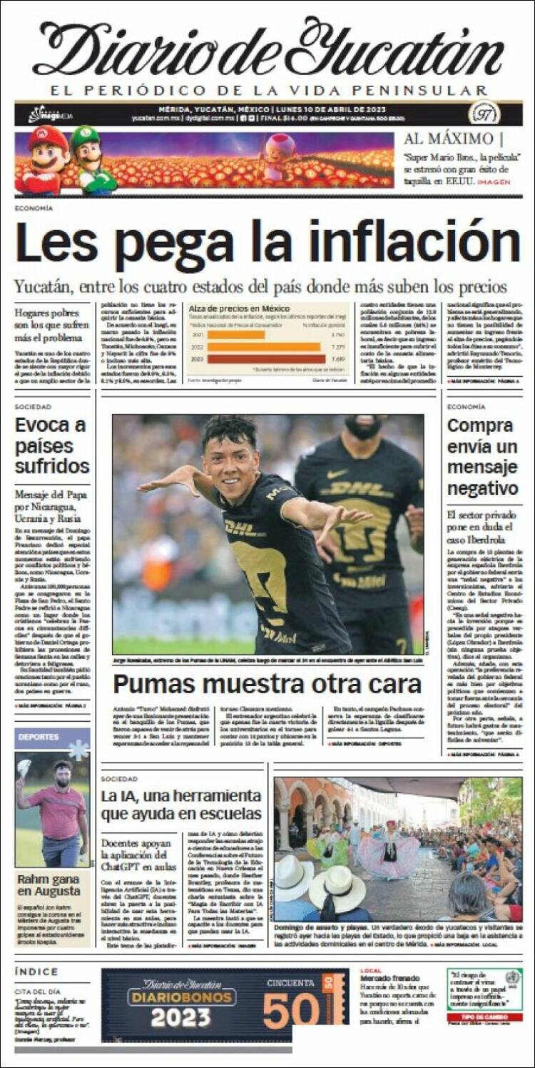 Portada de Diario de Yucatán (México)