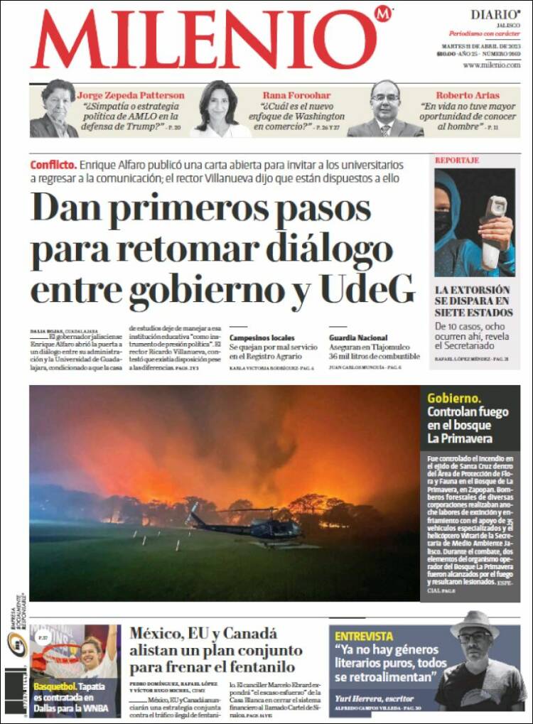 Portada de Milenio - Jalisco (México)