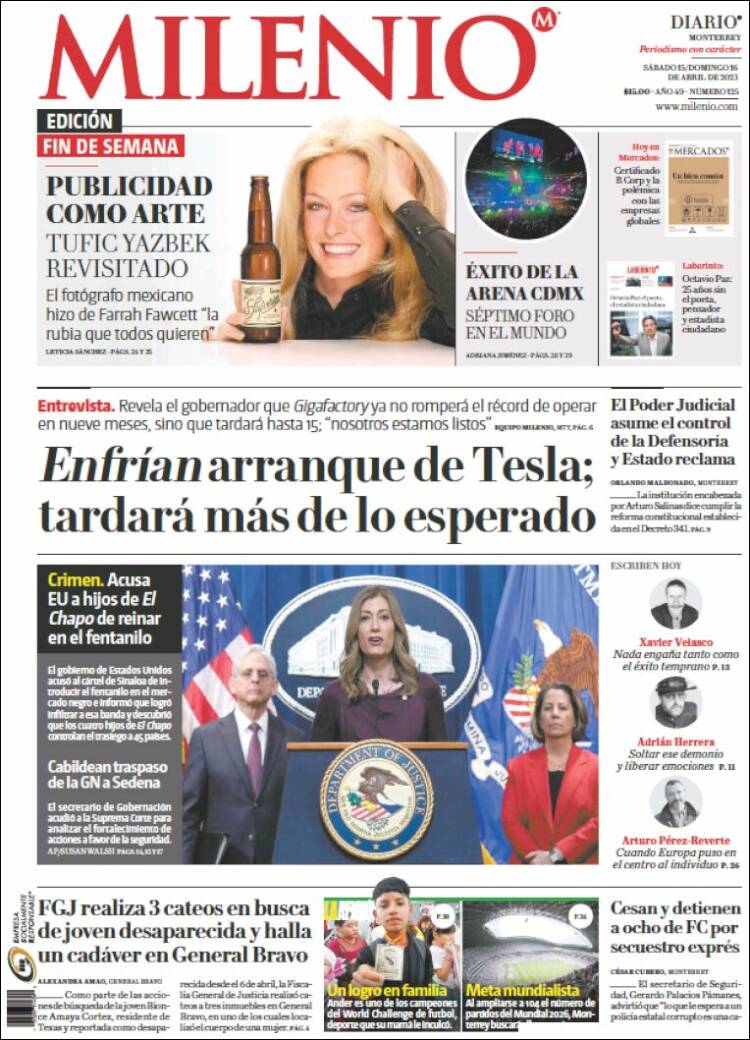 Portada de Milenio de Monterrey (México)