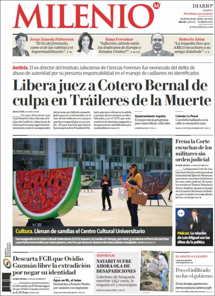 Portada de Milenio - Jalisco (México)
