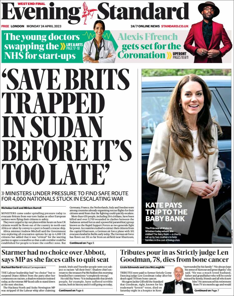 Portada de Evening Standard (Reino Unido)