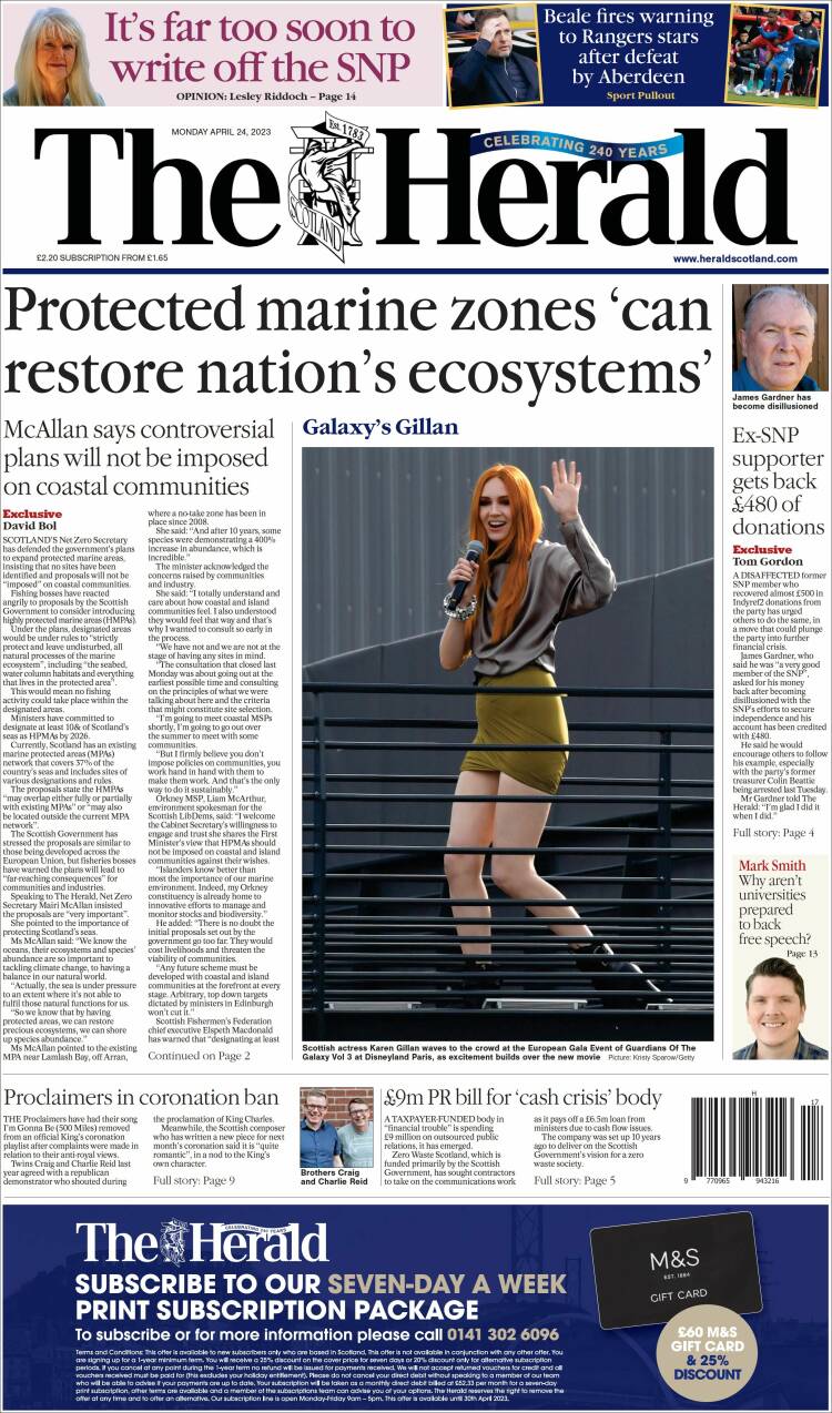 Portada de The Herald (Reino Unido)