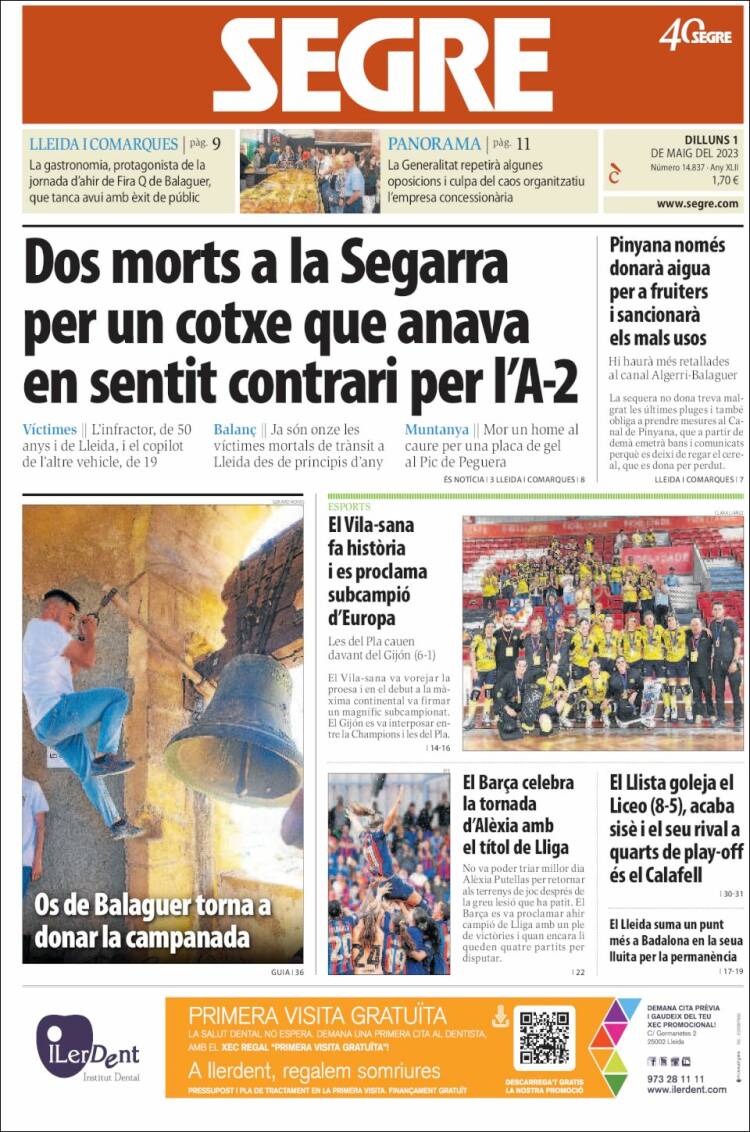 Journal Segre Espagne Les Unes Des Journaux De Espagne Dition Du