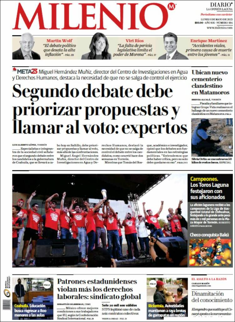 Portada de Milenio - Laguna (México)
