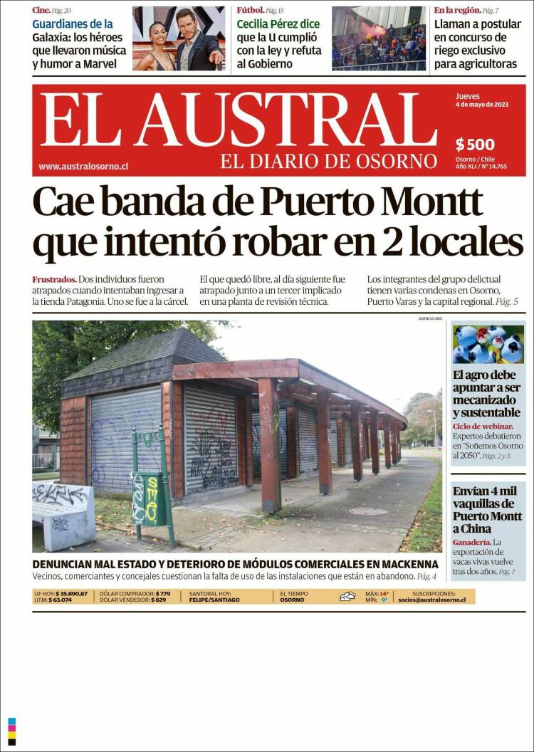 Portada de El Austral de Osorno (Chile)