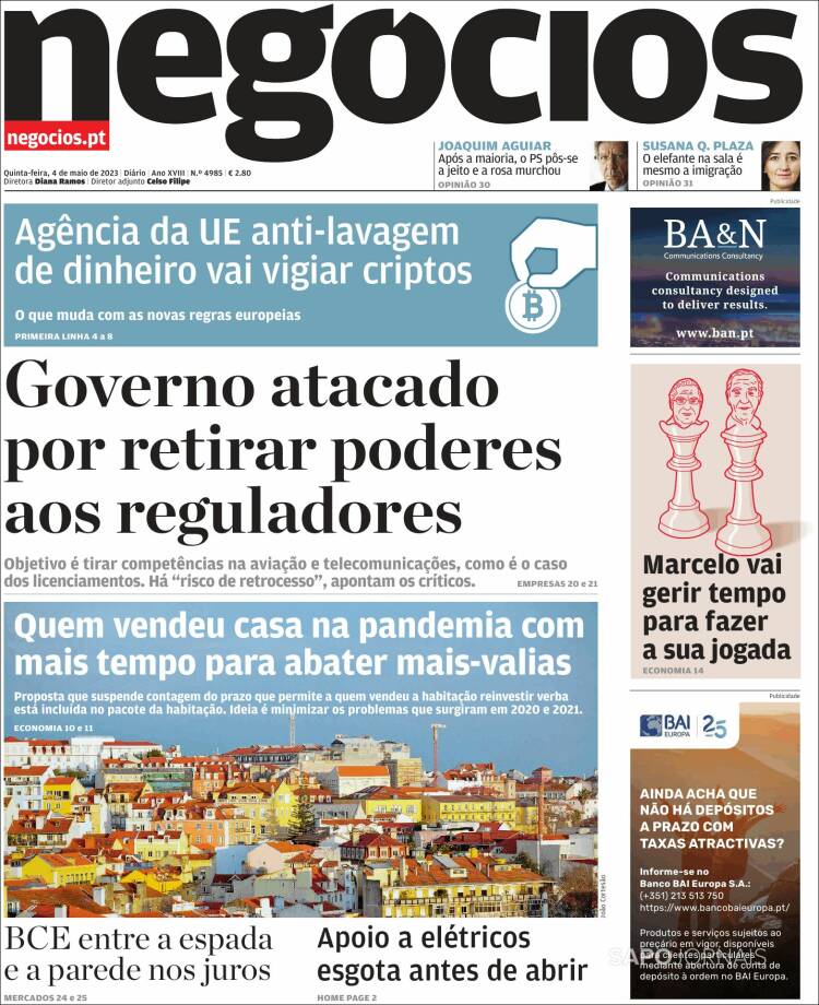 Portada de Jornal de Negócios (Portugal)