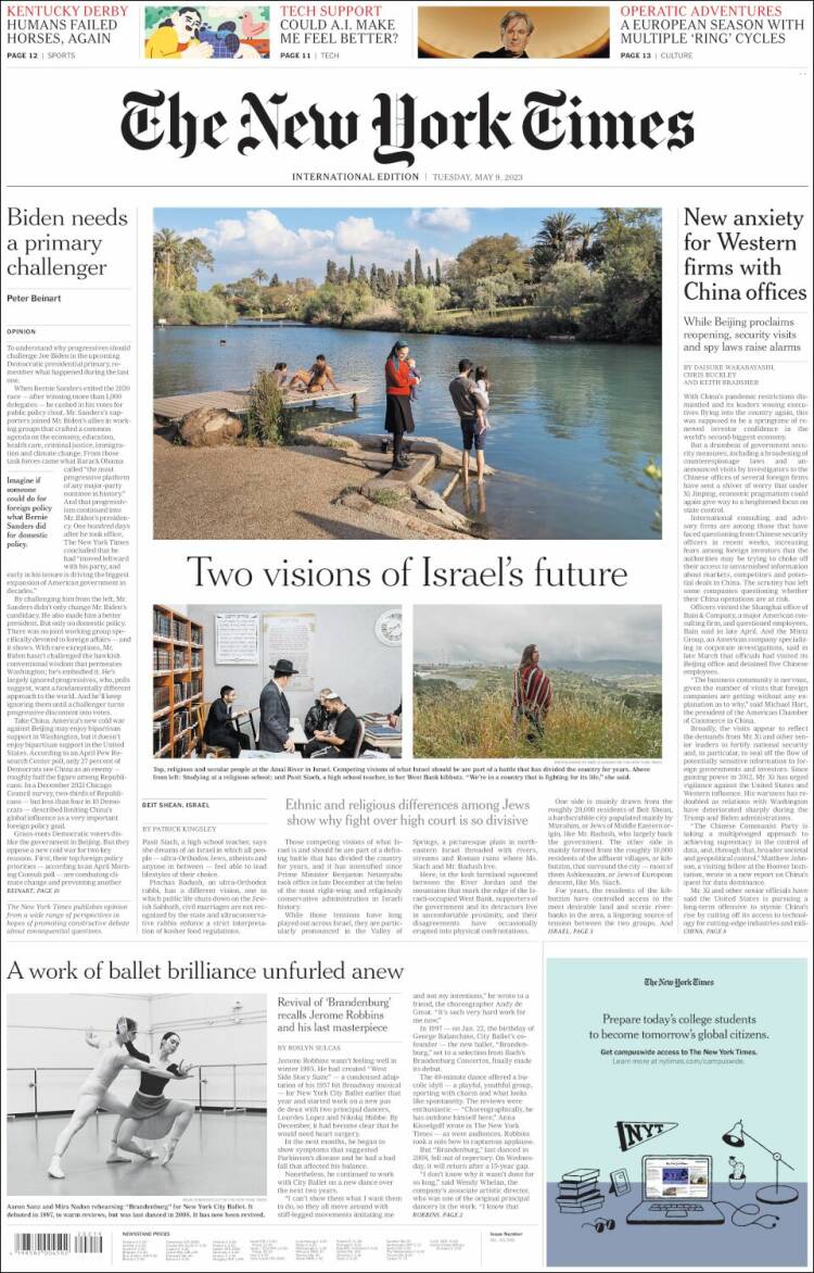 Portada de International New York Times (Europa)