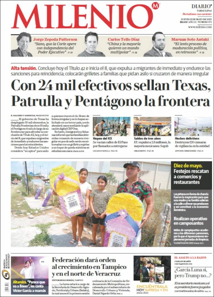 Portada de Milenio - Tamaulipas (México)