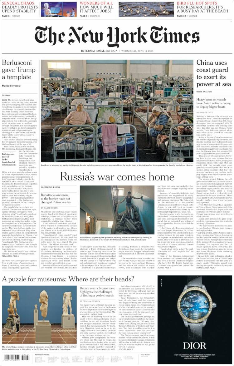 Portada de International New York Times (Europa)