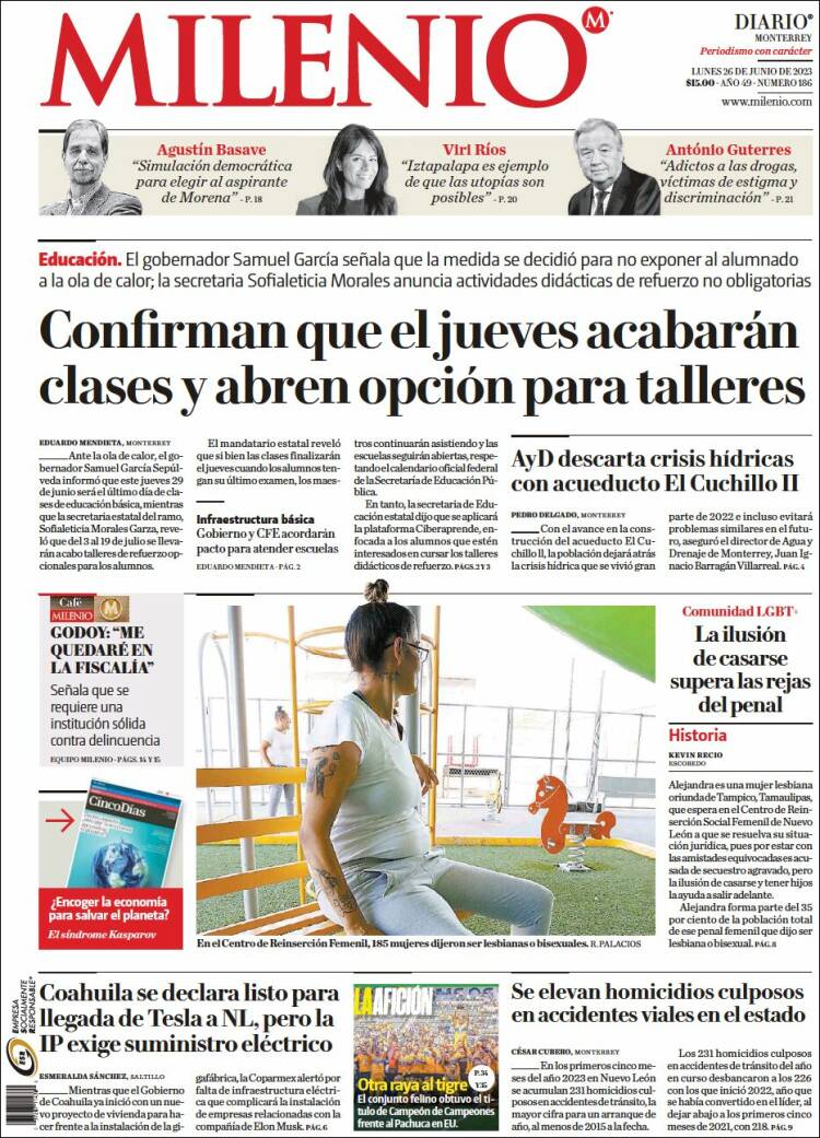 Portada de Milenio de Monterrey (México)