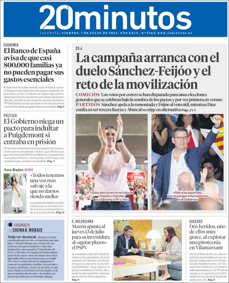 Portada de 20 Minutos - Valencia (Spain)