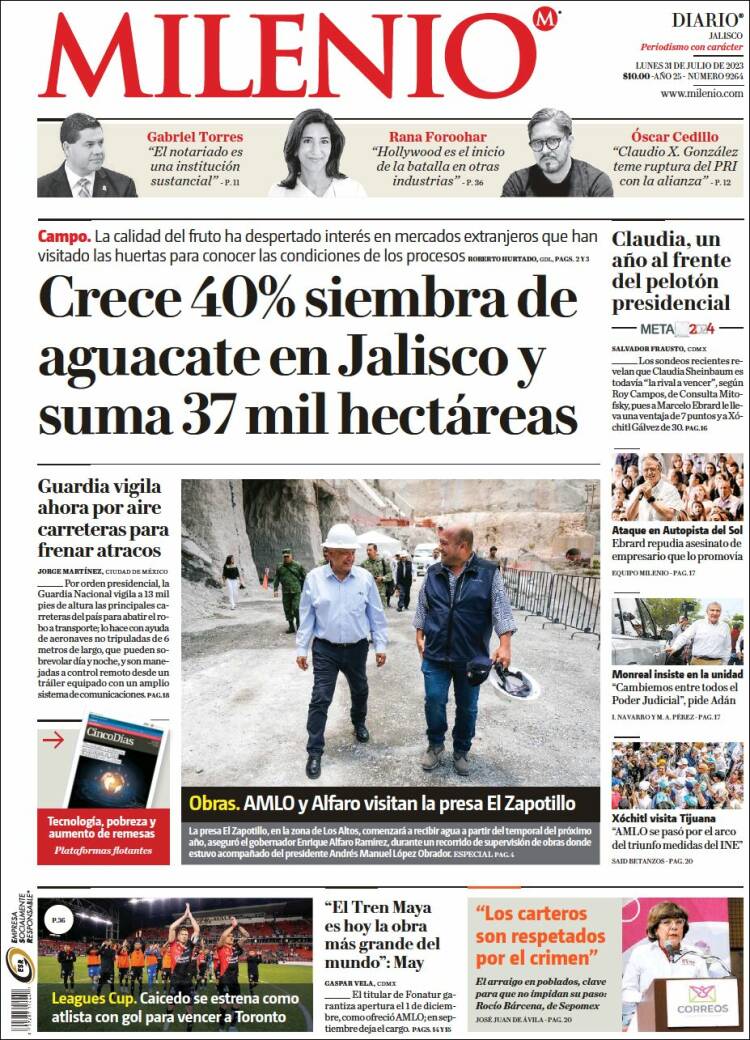 Portada de Milenio - Jalisco (México)