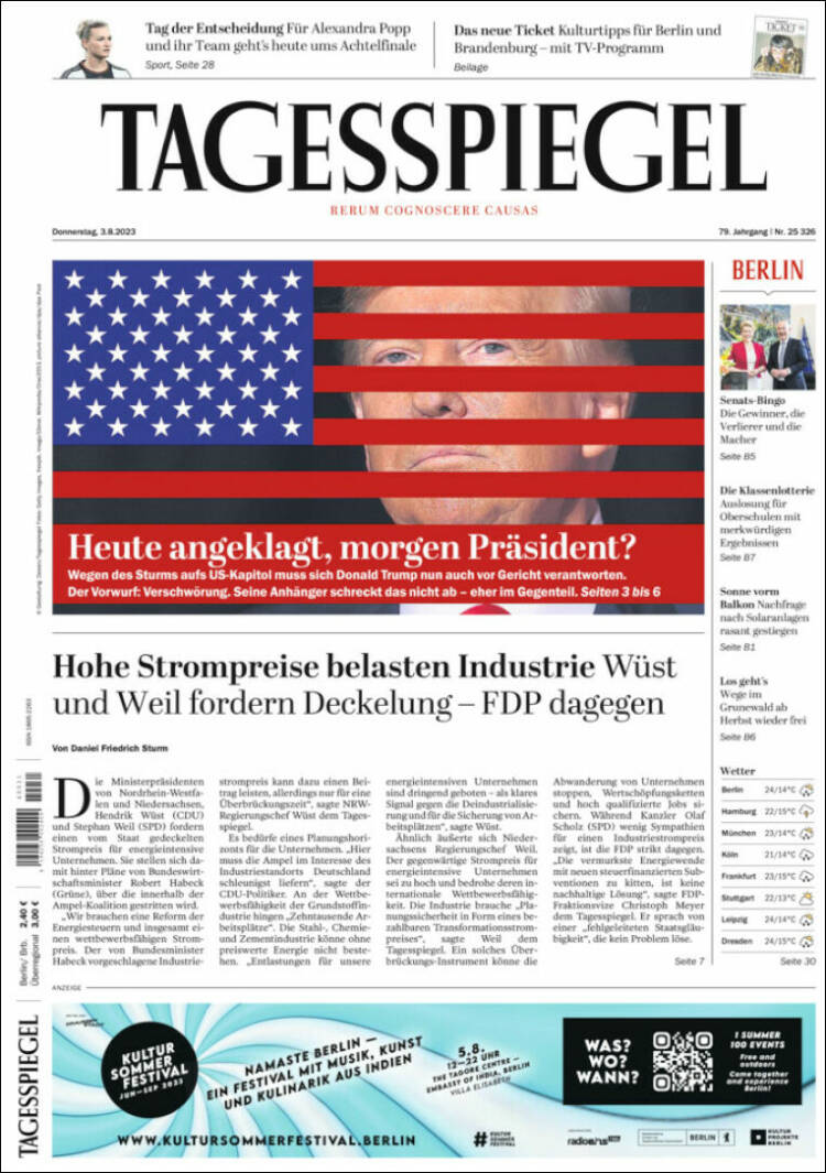 Portada de Der Tagesspiegel (Alemania)