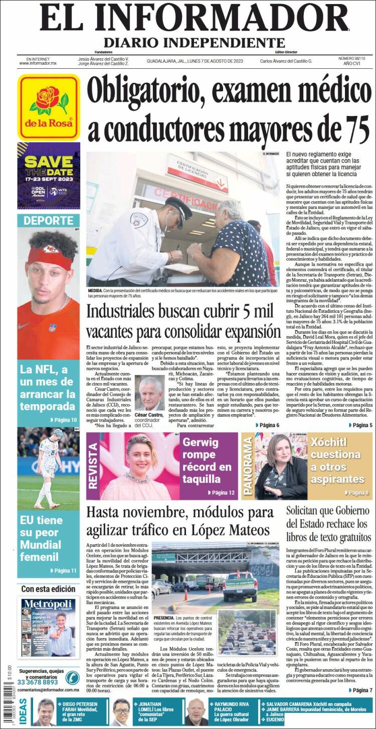Portada de El Informador (México)