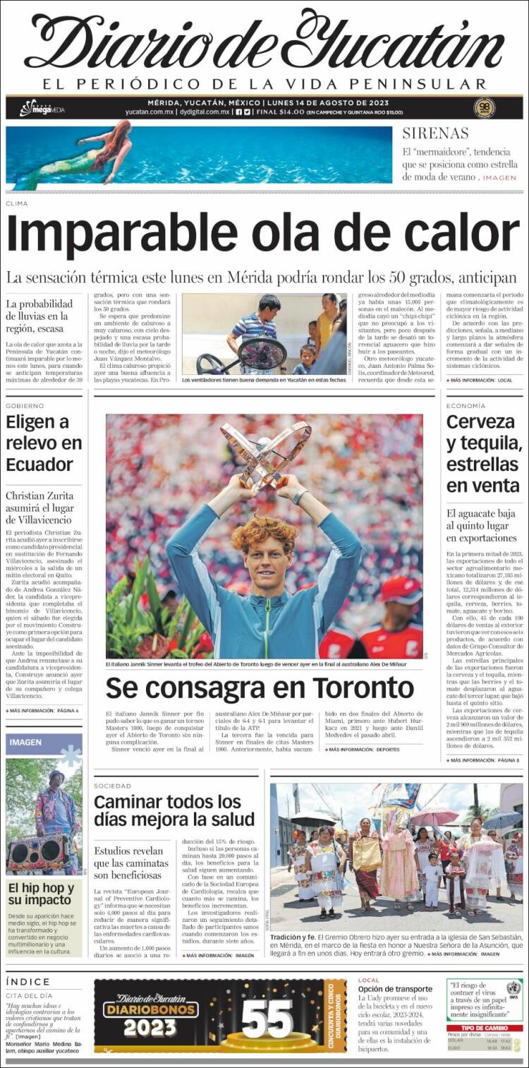 Portada de Diario de Yucatán (México)