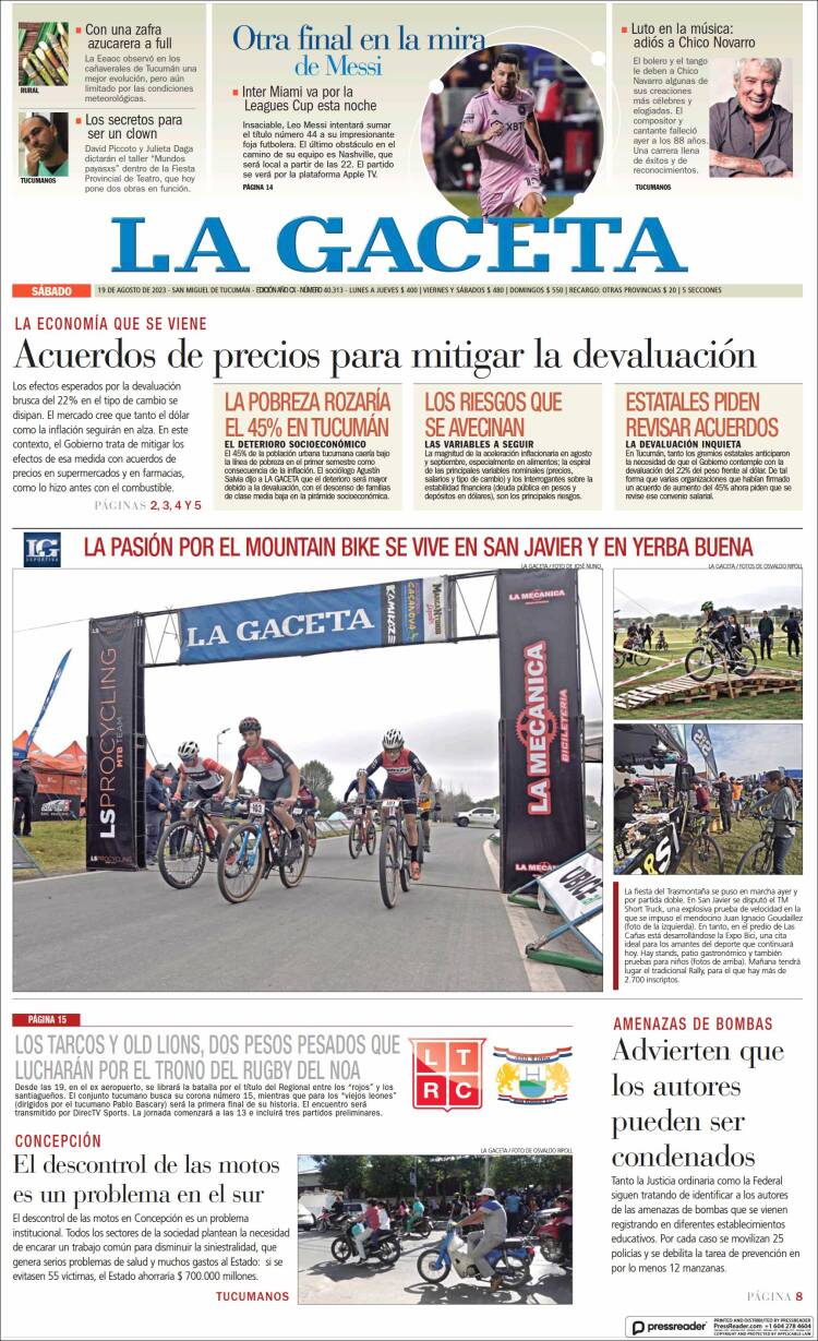 Portada de La Gaceta (Argentina)