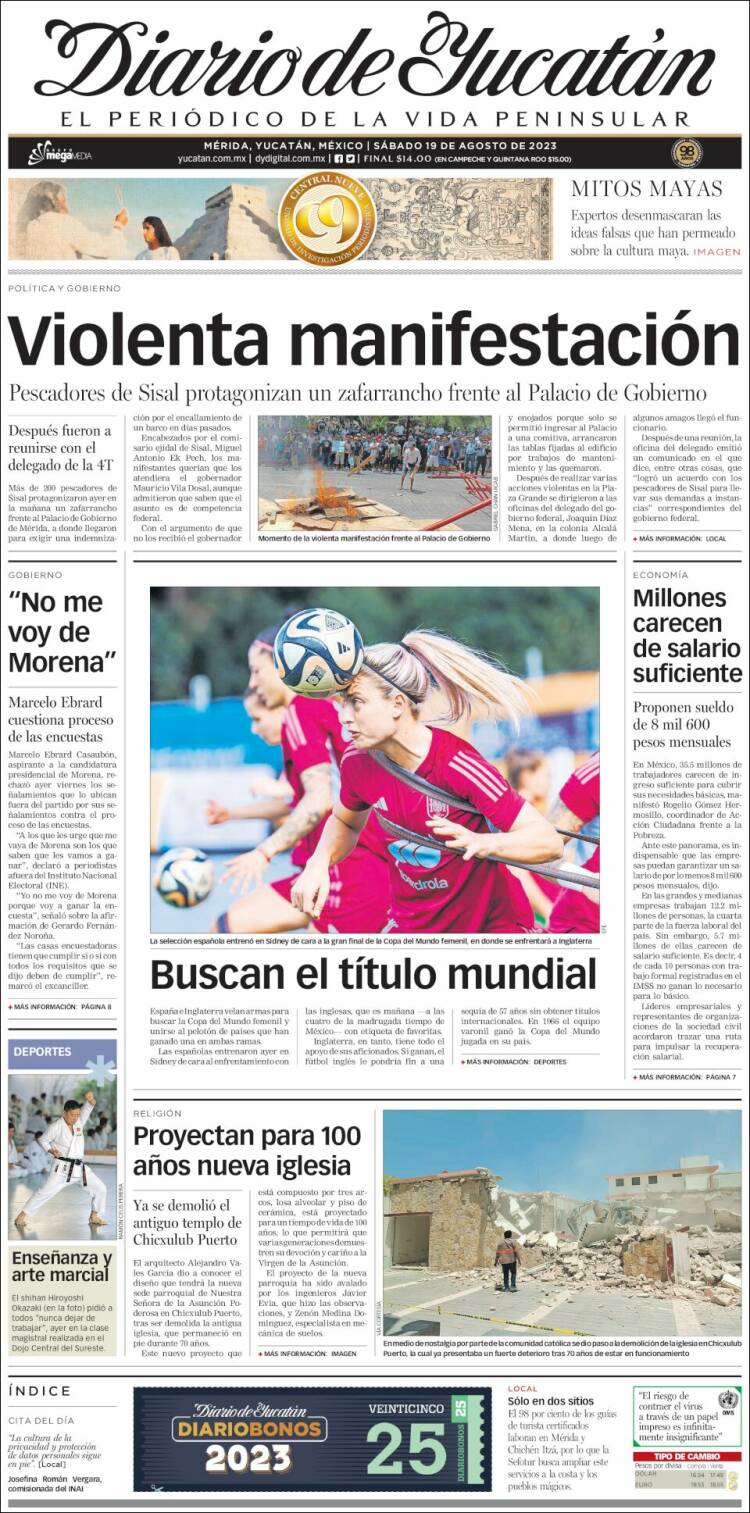 Portada de Diario de Yucatán (México)