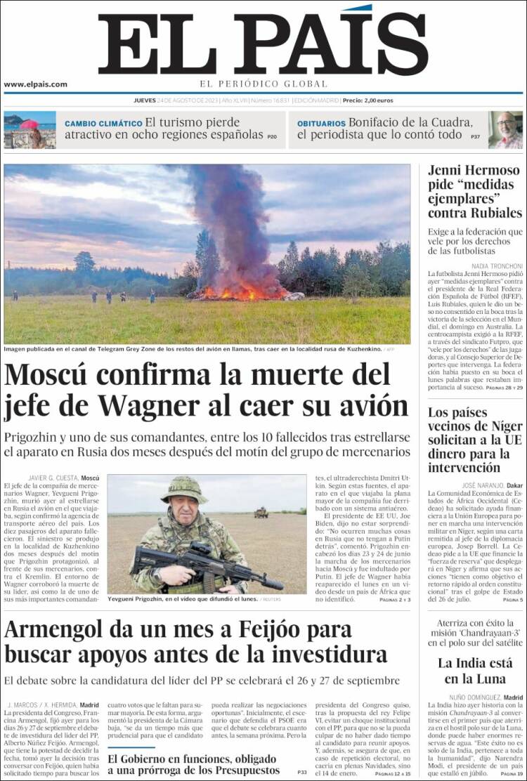 Portada de El País (España)