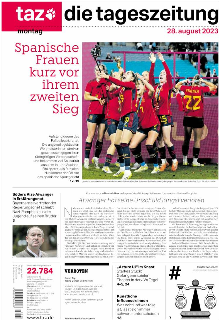Portada de Die Tageszeitung (Alemania)