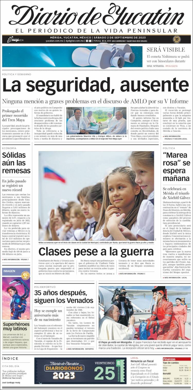 Portada de Diario de Yucatán (México)