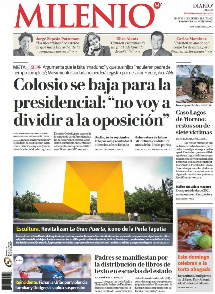 Portada de Milenio - Jalisco (México)