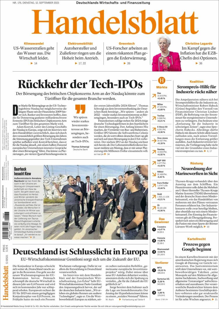 Portada de Handelsblatt (Alemania)