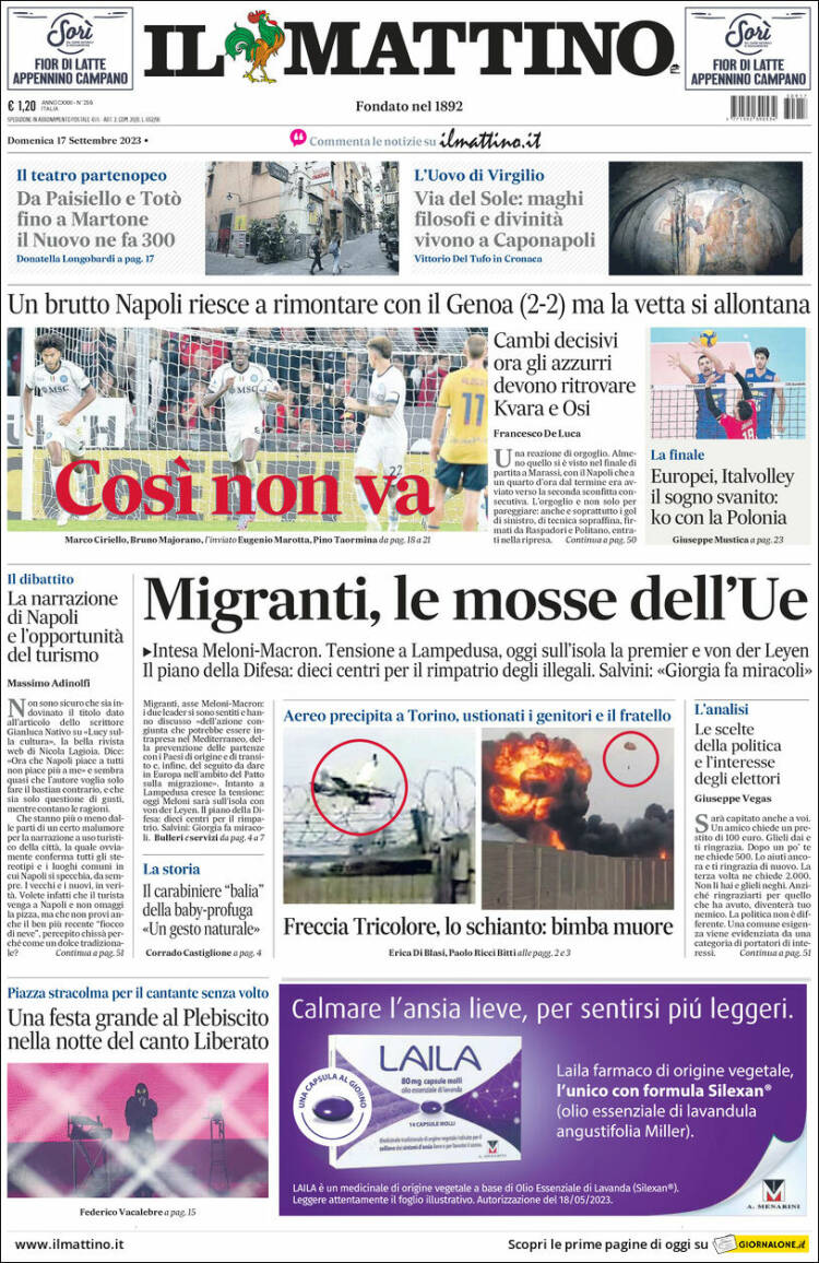 Portada de Il Mattino (Italy)